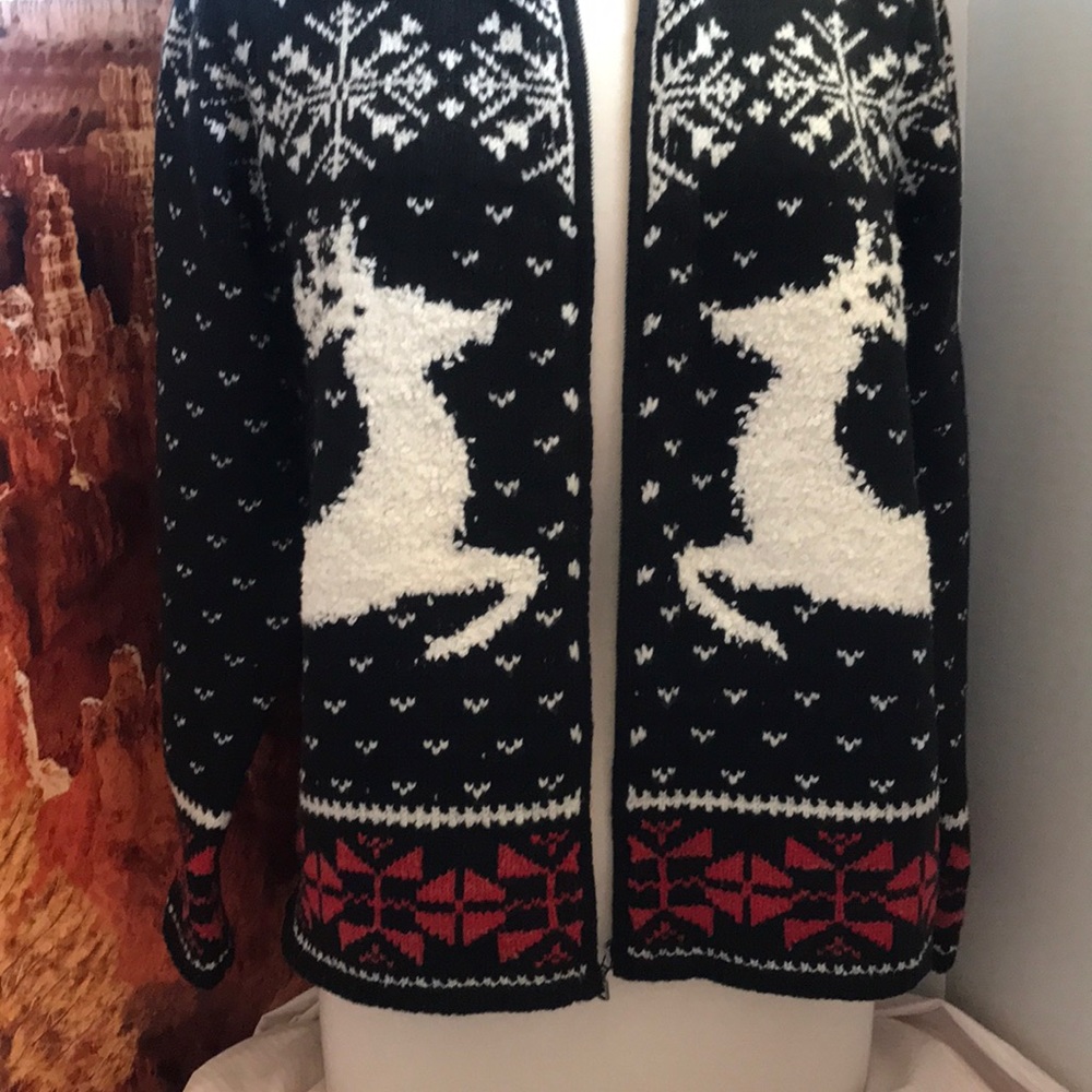 J.Jill Reindeer Holiday Front Zip Sweater Size SM - Picture 3 of 7